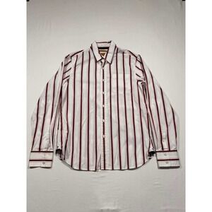 Trailer Vintage Fit Mens XL White Red Striped Cotton Button Down Long Sleeve